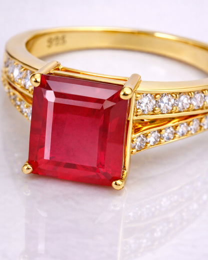 Ruby Radiance Square Ring (925 Silver)