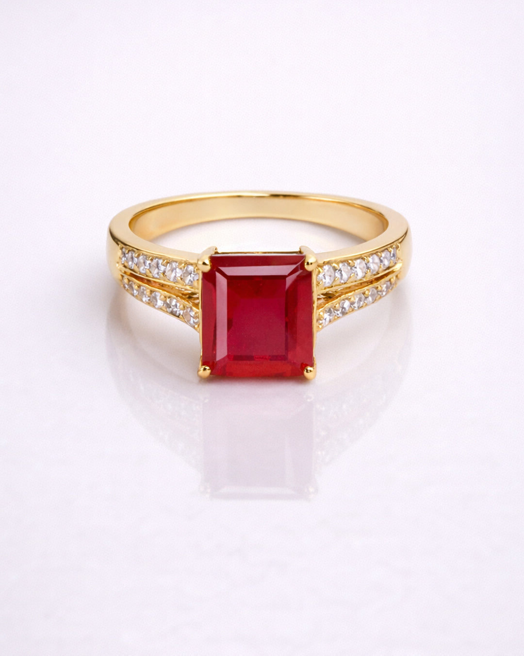 Ruby Radiance Square Ring (925 Silver)