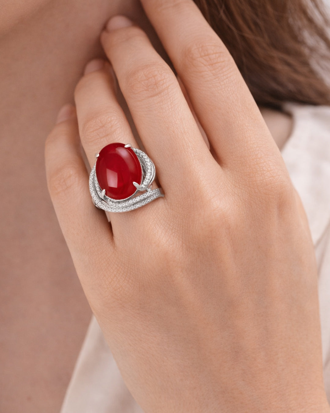 Sahar Red Aqeeq Swirl Ring (925 Silver)