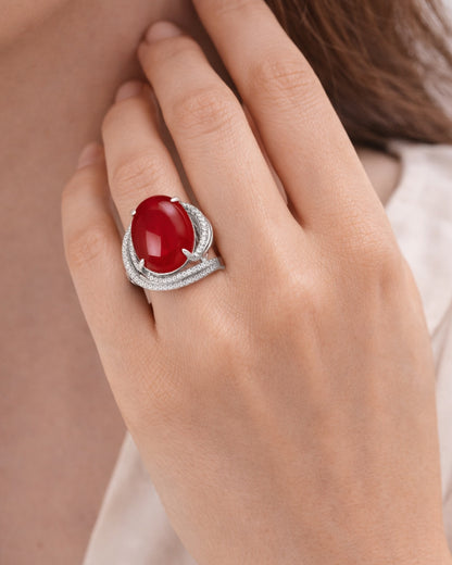 Sahar Red Aqeeq Swirl Ring (925 Silver)