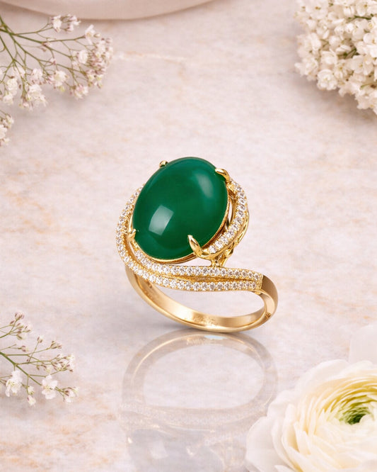 Sahar Green Aqeeq Swirl Ring (925 Silver)