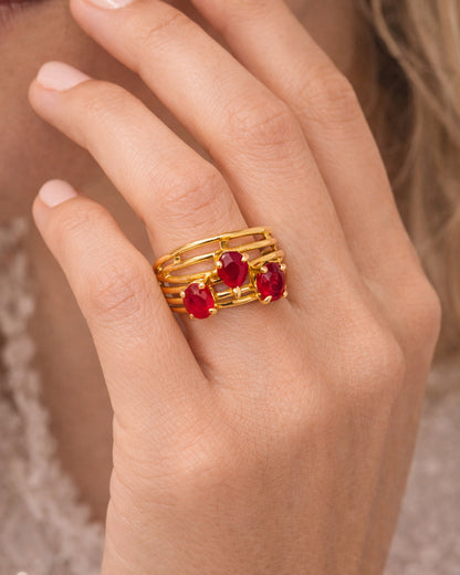 Trinity Ruby Ring (925 Silver)