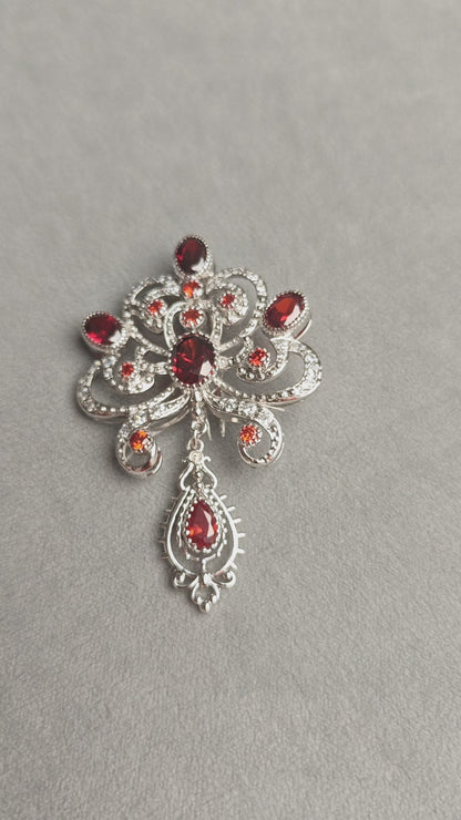 Victorian Chandelier Brooch in 925 Silver | Multi-Stone Garnet Arrangement